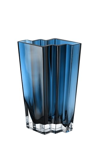 Glass- Vase - Blue - Teal - Chevron Design - 11" Height - Heavy Durable - Made in Europe - by Barski