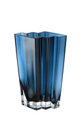 Glass- Vase - Blue - Teal - Chevron Design - 11" Height - Heavy Durable - Made in Europe - by Barski