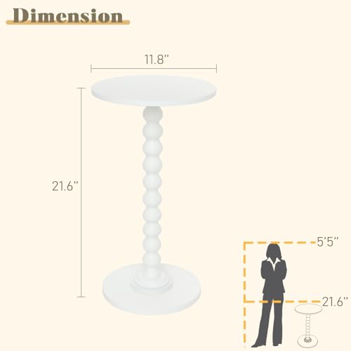 Fultyle Round Side Table, Small Drink Table for Small Spaces, Modern Accent End Table Nightstand with Solid Wood Leg for Living Room, Bedroom, Corners, and Office (White) - color: White