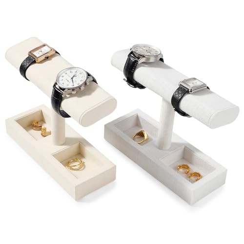 Microfiber Watch Display Stand T-bar Watch Ring Earrings Stand for Men and Women Jewelry Bracelet Wristwatch Organizer for Store and Home(Beige) - color: Beige
