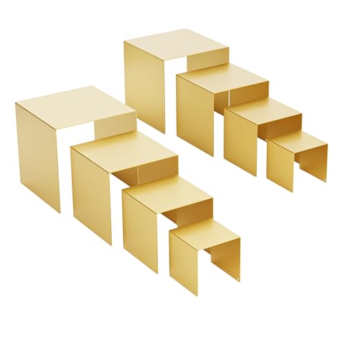 Matte Metal Display Stand, 8 Pcs 2 Set Display Risers for Display, Metal Rectangular Display Shelf Holders for Showcase, Dessert, Perfume, Vendor Events, Cupcake Stands, Toys Display Shelves ( Gold, 3''x4''x5"x6" ) - color: Gold, size: 3''x4''x5"x6"