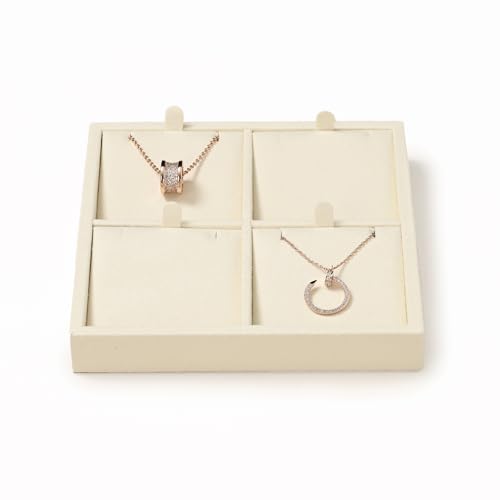 Oirlv Microfiber 4 Slots Jewelry Pendant Display Tray Jewelry Necklace Organizer Display Tray(Beige) - color: 4 Necklaces P13411