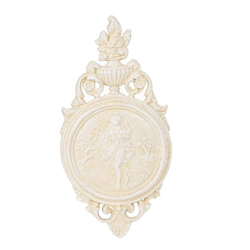 Sungmor Ornate Cast Iron Wall Art Plaque – Classical Woman Relief in French Country Style, Decorative Wall Sculpture - Vintage Hanging Décor for Home, Garden, or Patio – Antique White Finish - color: Vintage White & B