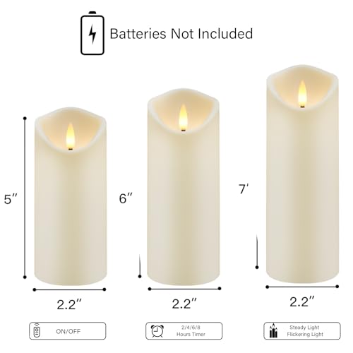 kakoya Flickering Flameless Candles, Battery Operated Acrylic LED Pillar Candles with Remote Control and Timer,Set of 9 (Ivory) - color: Ivory-9