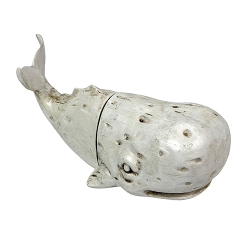 Sperm Whale Head and Tail Bookend Set, Off White Weathered Hand Painted Resin Nautical Bookends, 10 Inch Coastal Shelf Decor for Home Office, Bedroom or Living Room - color: Whale - Off-white