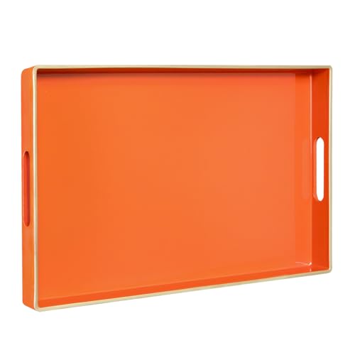 MAONAME Orange Serving Tray with Handles, Modern Decorative Trays for Coffee Table, Plastic Rectangular Trays for Ottoman, Bathroom, Halloween Decor, 15.8” x 10.2” x 1.4" - color: Orange, size: 15.8" x 10.2" x 1.4"