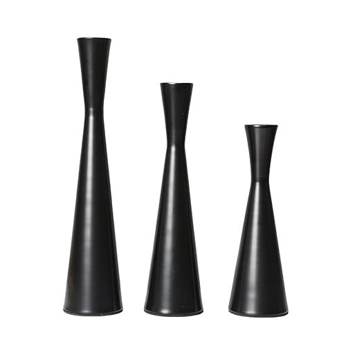 Set of 3 Taper Candle Holders Metal Candlestick Holders Table Mantel Decorative Candle Stand for Dinning,Party，Wedding,Home Decor(Matte Black) - color: Matte Black