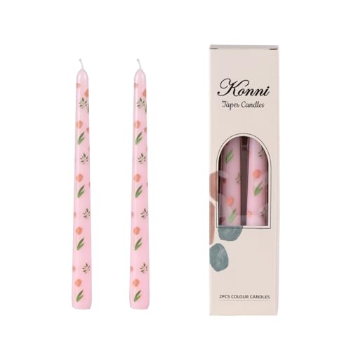 Taper Candles,10 inch 2pc Pink Tapered Candles with Tulip Printed, Unscented and Smokeless Long Burning Candles,Tall Candlesticks with Cotton Wicks,Ideal for Weddings, Home Décor - style: Tulip