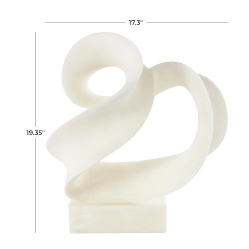 Deco 79 Polystone Abstract Decorative Sculpture Twisted Wave Home Decor Statue with Elevated Base, Accent Figurine 17" x 11" x 19", White - size: 17" x 11" x 19"