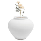 Rustic Rough-Textured Ceramic Vase, Handcrafted Texture Decorative Accent, White, 11.5" Wide x 9.75" Tall