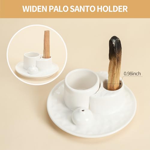 Palo Santo Sticks Holder, Multi-Purpose Handmade Ceramic Incense Burner for Palo Santo Incense Sticks, Sage Holder for Burning, Ash Catcher Tray for Meditation Yoga Room (Pure White) - color: Pure White