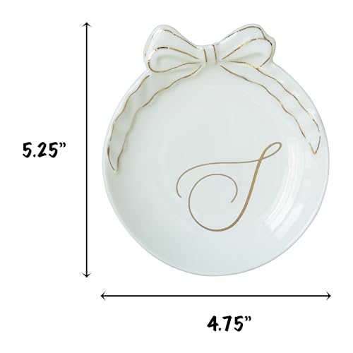 COLLECTIVE HOME Custom Initial Ceramic Jewelry Tray with Bow - Ring Holder & Earring Dish | Christmas Gift Idea for Women, Unique Birthday Present for Her (S) - color: S
