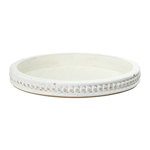 Creative Co-Op Round Decorative Wood Tray with Hobnail Edge, White - color: White, style: Tray