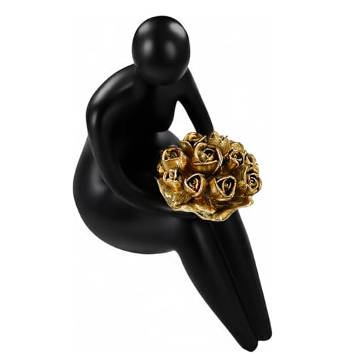 Lescafita Black Abstract Figure Statue with Golden Flowers, Modern Resin Sculpture, Minimalist Art Figurine for Home or Office Decor, Elegant Gift for Art Enthusiasts - color: B1
