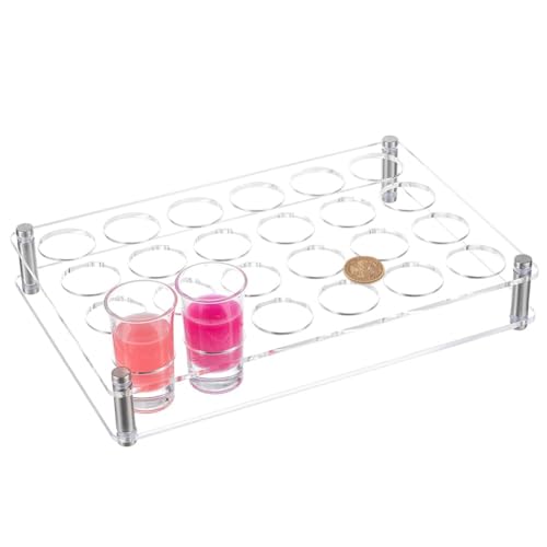 NBEADS 24 Shot Glass Tray Holder, Clear Bar Acrylic Shot Glasses Holders Wine Cup Serving Tray Cups Organizer Shot Glass Display for Party Bar Club, Hole: 1.7 Inch - color: Clear