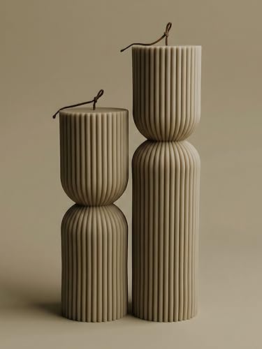 LAWA Hourglass Pillar Candle - Large Beautiful Handmade Pillar Scented Soy Wax Candle Elegant Bubble Aesthetic Candle Housewarming Gift Home Room Shelf Decor Idea Olive Beige (Set of 2) - color: Olive Beige