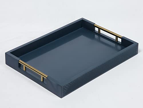 Serving Tray with Polished Metal Handles, 16.5''x12'' Rectangle Coffee Table Tray, Modern Decorative Tray, Large Ottoman Tray, Perfect for Storage and Display (Blue) - color: Blue