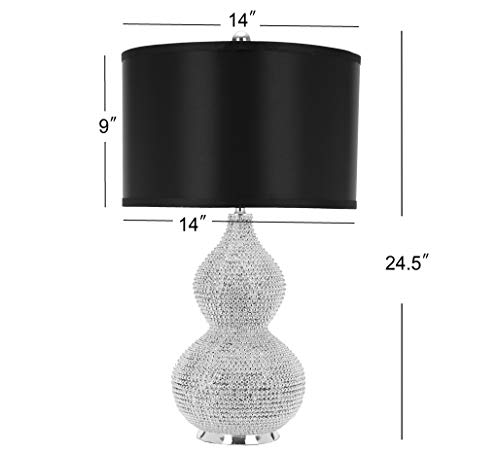 SAFAVIEH Lighting Collection Nicole Modern Silver Bead Base/ Black Shade 25-inch Bedroom Living Room Home Office Desk Nightstand Table Lamp Set of 2 (LED Bulbs Included) - color: Silver/Black - Set of 2