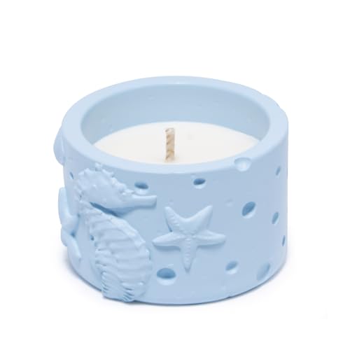 Hodao Oceanic Serenity Handcrafted Aromatherapy Box with Candle & Decor – Beach Rock Sculpture with Sea Turtle, Seashells, for Home, Bathroom, Yoga Room Decor (Blue-Seahorse) - color: Blue-seahorse