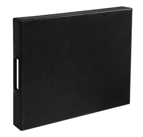 HofferRuffer Rectangle Serving Tray with Hole Handles for Coffee Table, Breakfast, Tea, Food, Butler - Countertop, Kitchen, Vanity Serve Tray, 16.2 x 12.2 x 2 inches, Faux Leather (Black Croco) - color: Black Croco, size: 16.2" x 12.2" x 2"