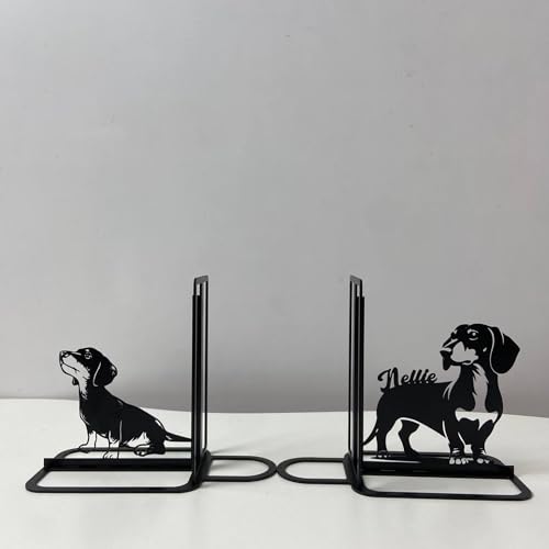 Custom Dachshund Bookends for Shelves Decorative, Dachshund Dog Book Shelf Holder, Dog Book Ends Metal Art, Book Stopper for Heavy Books, Bookends Hold Books for Home Office - color: Design 11