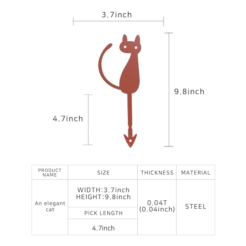 Elegant Cat Metal Garden Stake – Powder-Coated Steel Plant Pick for Pots & Planters, Rustic Indoor/Outdoor Decorative Accent