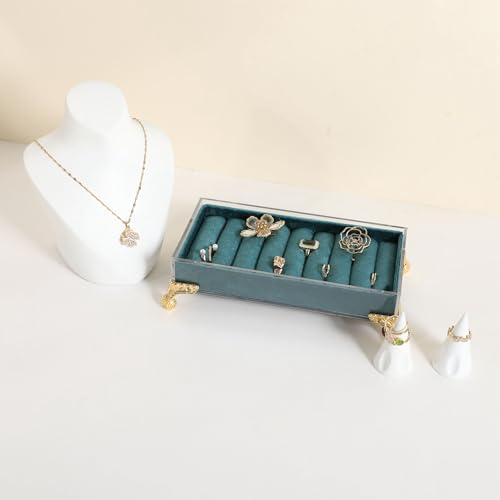 GemeShou velvet slots Ring holder for jewelry organizer, Blue earring ring display stand for selling, felt ring jewelry holder tray showcase【Velvet slots Ring Holder-Blue】 - color: Blue