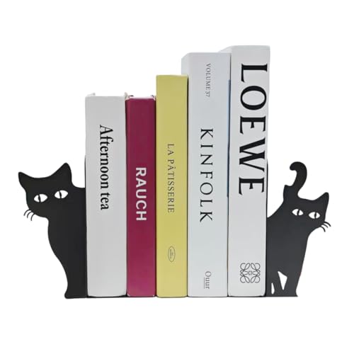 Peeping Cat Bookends Set of - Metal Decorative Book Ends for Shelves with Peekaboo Design, Gift for Cat Lovers, Home Office Desk & Bookshelf Decor