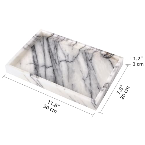Marble Bathroom Vanity Tray, Natural Luxury Vanity Home Kitchen Bathroom Table Tray, Stone Decorative Countertop Dresser Trays for Key Coffee Perfume Jewelry Makeup (Lilac, 12"x 8" x1.2") - color: Lilac, size: 12" x 8" x 1.2"