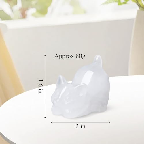 2" Clear Quartz Cat Figurine Crystal Statue Carved Home Office Room Decor Figurines for Desk Sculpture Lazy Handcrafted Healing Stone Natural Gemstones Spiritual Gifts for Cat Lovers - color: White-clear Quartz