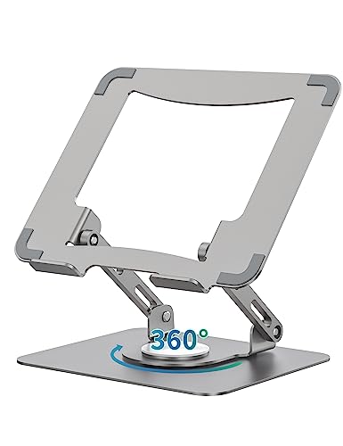 SOUNDANCE 360 Rotating Laptop Stand, Ergonomic Computer Riser for Desk, Adjustable Height Multi-Angle Metal Holder, Foldable Portable Notebook Elevating Base for Office & Home, Silver Grey - color: Silver Grey