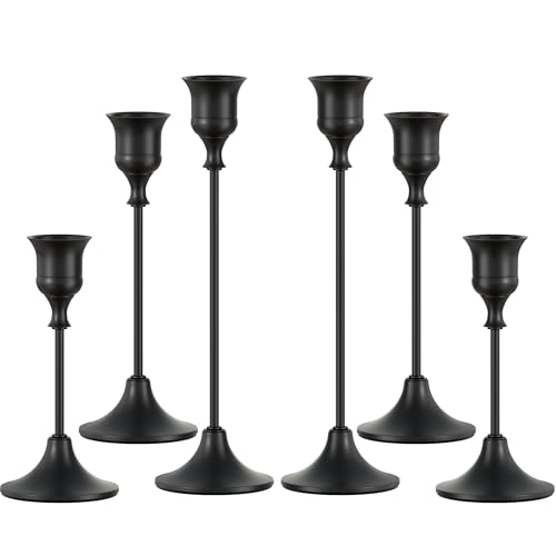 FSyueyun Black Candle Holder Set of 6, Elegant Metal Candlestick Holders for Vintage Taper Candle Holders, Perfect for Table Centerpieces, Fireplace Mantels, Home Decor, Weddings and Party Decorations - color: Black, size: Set of 6