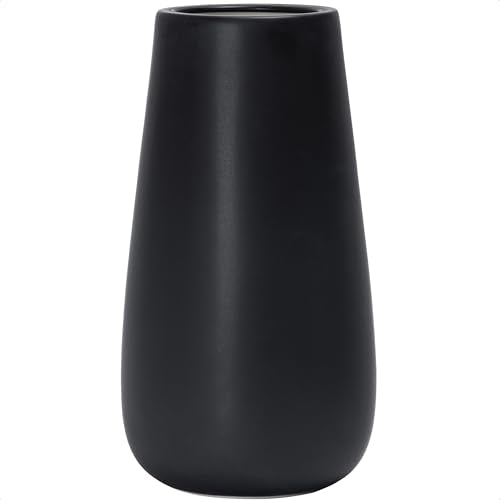 D'vine Dev 12 Inch Ebony Black Elegant Oval Ceramic Vase for Flowers, Home Décor Vase with Design Box, VS-LD-C-5 - color: Ebony Black, size: 12 Inch