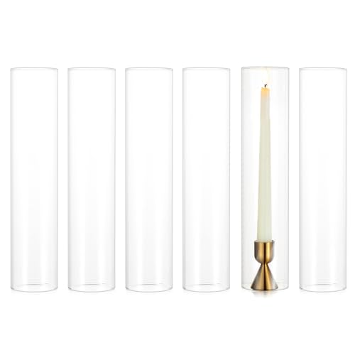 NUPTIO Hurricane Glass Candle Holder: 2.5 x 12 inches Open Ended Cylinder Chimney Replacement for Taper Candles - Bulk Clear Candlestick Holders Sleeve for Christmas Fireplace Decor - color: Clear
