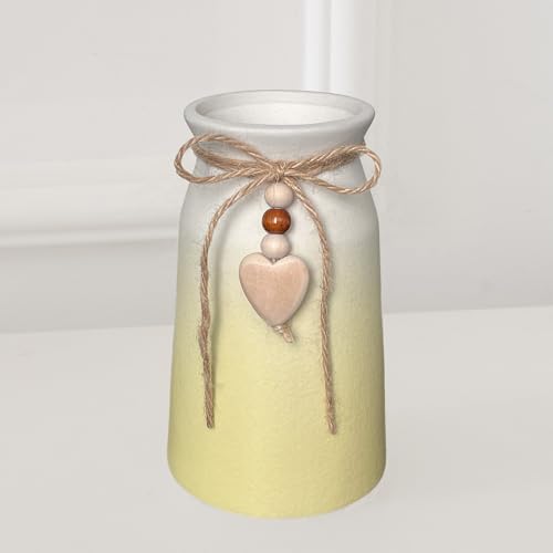 6-Inch Ceramic Flower Vase with Jute Rope & Heart Charm | Perfect for Boho, Farmhouse & Modern Home Décor, Yellow - color: Yellow