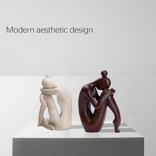 Decorative Bookends for Shelves, Unique Book Ends for Home Office Decor, Meditation Girl Statue Book Stopper for Bookshelf Decor, Modern Abstract Aesthetic Decoration White & Brown - style: Meditating Girls