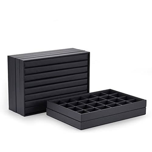 Stackable Jewelry Organizer Tray Premium PU Leather 24 Grid Jewelry Display Tray Trinket Earring Ring Organizer - style: 24 Grids