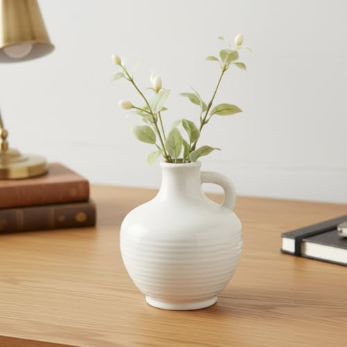 Sunddo White Ceramic Vase 6 Inch - Small Modern Flower Vase for Home Decor, Decorative Vases with Handle, Boho & Minimalist, Living Room Cabinet Table Centerpieces Wedding Beige - color: Creamy White - 6, size: 6 Inch