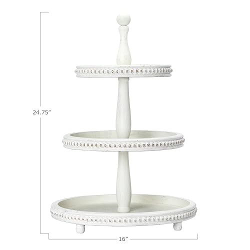 Creative Co-Op Round 3-Tier Decorative Wood Tray with Hobnail Edge, White - color: White, style: 3-Tier