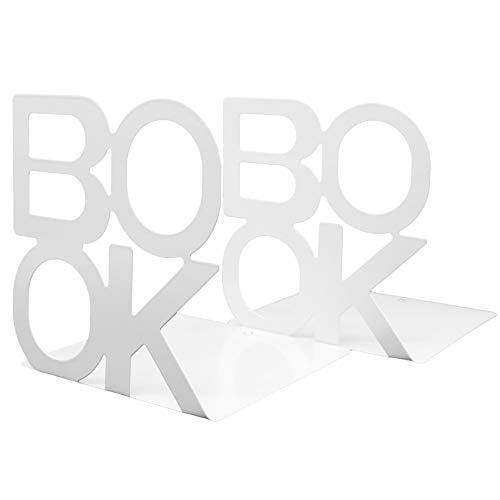 A Pair of Simple Style Book Pattern Desktop Bookends, Nonskid Metal Book Ends Book Stands for Home Office Library School Deck Decoration (White) - color: White