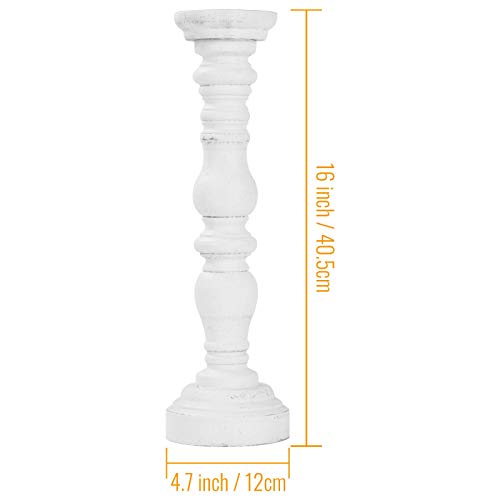 Farmhouse Rustic Candle Holder for Pillar Candle, Vintage White Wooden Pillar Candle Holder, Vintage Candlestick Holder for Dining Table, Coffee Table, Or Any Table Top (1Piece, 4.7" x 4.7" x 16") - size: 4.7" x 4.7" x 16"