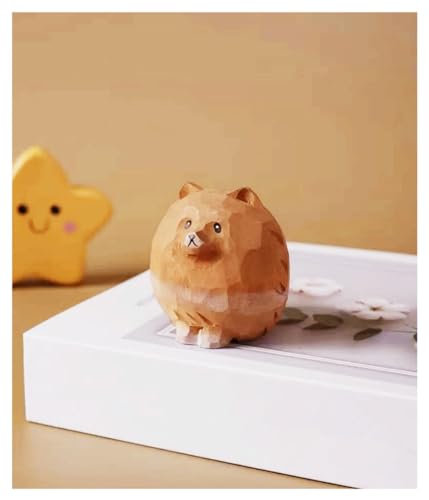 Hand-Carved Wooden Pomeranian Figurines – 1.9" Cute Ball Pomeranian Dog Statues, Small Wood Dog Decor Art Collectibles, Gift for Dog Lovers - color: Brown