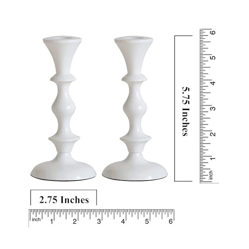 Rely+ White Metal Taper Candle Holders Set of 2 – 5.75" Decorative Candlestick Holders for Table Centerpiece, Home Décor, Dining Table, Wedding & Party Decorations - color: White