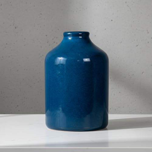 Sunddo Blue Flower Vase - 7 Inch Ceramic Decorative Vase - Rustic Farmhouse Vases for Home Decor, Shelf Decor, Dresser, Living Room, Office Desk Decoration - color: Dark Blue, size: 7 inch