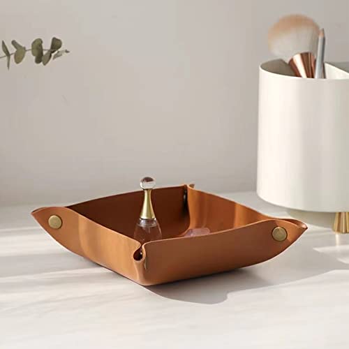 Valet Tray, EDC Catchall Tray for Keys, Watches, Jewelry, Coin and Wallet, Desktop Organizer (Brown-S) - color: Brown