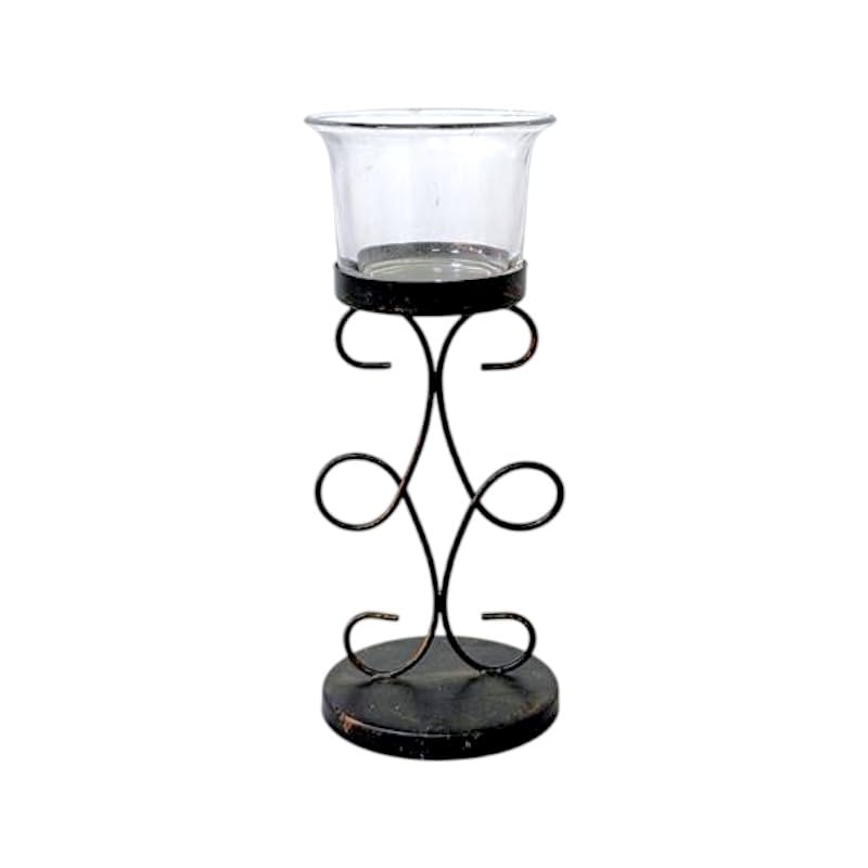 Hosley Bulk Buy Set of 6 Metal & Glass Tea Light Candle Holders for Home Decor, Lighting, Wedding, Parties, Gifting, LED Tea Light Gardens - color: Black