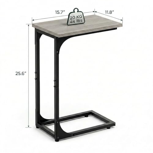 TEMI C Shaped End Table for Couch - Small Side Table and TV Tray for Eating or Laptop, Accent Desk for Chair or Sofa, Easy Assembly, Space-Saving Design for Living Room or Bedroom,Greige - color: Greige