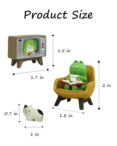 Mevodeata Cute Mini Frog and Cat Figurine with Small Sofa and TV Resin Figure for Office Home Decor Perfect Cute Frog Gift and Cat Gift - color: Tv Frog and Cat