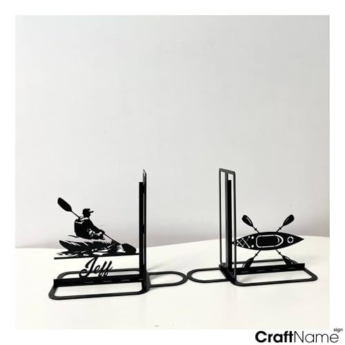 Sports Themed Metal Bookends, Book Ends for Shelves, Office Desk, Cookbook Stand, CD Holder, Magazine Holder for Office Organization, Housewarming Gifts New Home (Kayaking Design) - color: Kayaking Design