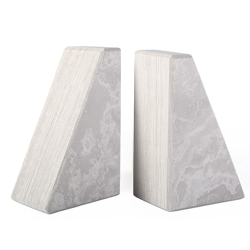 Marble Bookends for Heavy Books, Decorative Book Ends for Shelves, Durable and Heavy-Duty Bookends for Hardback Book & CDS, Off-White Unique Books Stopper & Holder, Set of 2 - color: Travertine Off-white